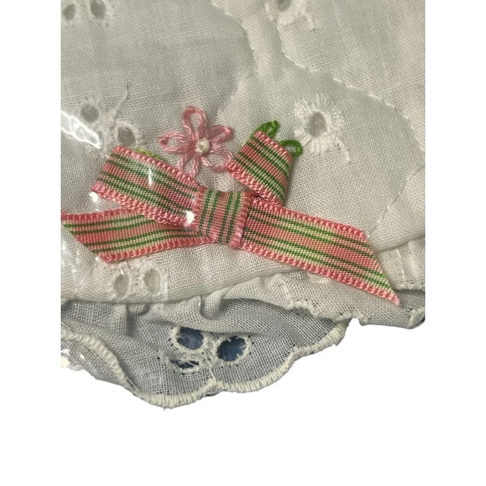 Vintage Early Heirlooms Handmade Baby Bib Eyelet Lace Bow New in Original Packag